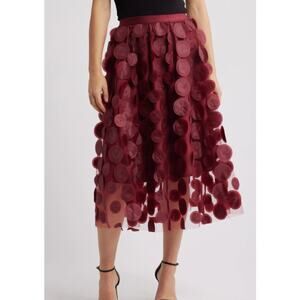 Nikki Lund Kretsa Circle Appliqué Skirt Maroon Polka Dot Midi A-Line NWT Size L